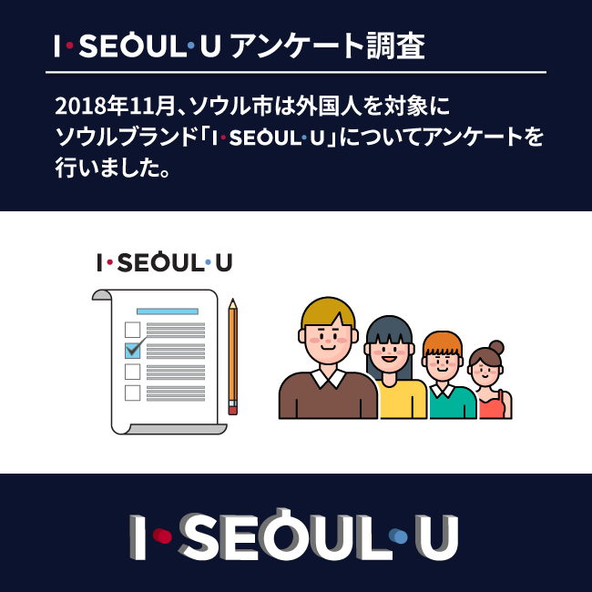 I SEOUL U アンケート調査 2018年11月、ソウル市は外国人を対象に ソウルブランド「I SEOUL U」についてアンケートを行いました。