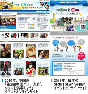 2010年、中国の「第2回中国パワーブログ、ソウルを満喫しよう」イベントオンラインサイト, 2011年、日本の「Seoul's Seven Seishun」イベントオンラインサイト