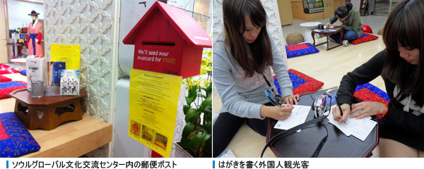  ソウルグローバル文化交流センター内の郵便ポスト, はがきを書く外国人観光客 