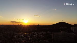 ソウル上空からの映像 - ソウルの夕日