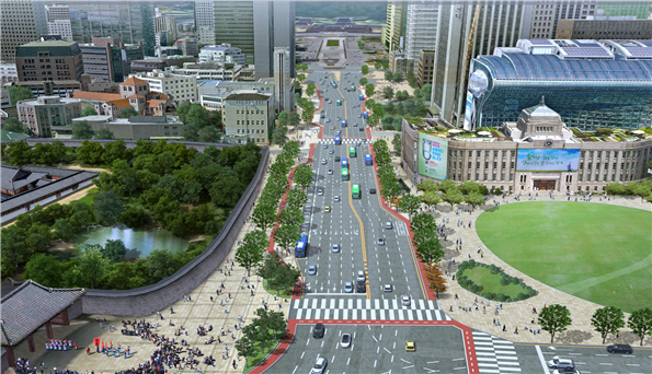 ソウル市、セジョンデロ(世宗大路)1.5kmを代表歩行通りへと構築