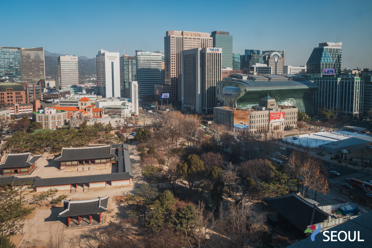 ソウル市庁が見えるチョンドン(貞洞)展望台の風景です