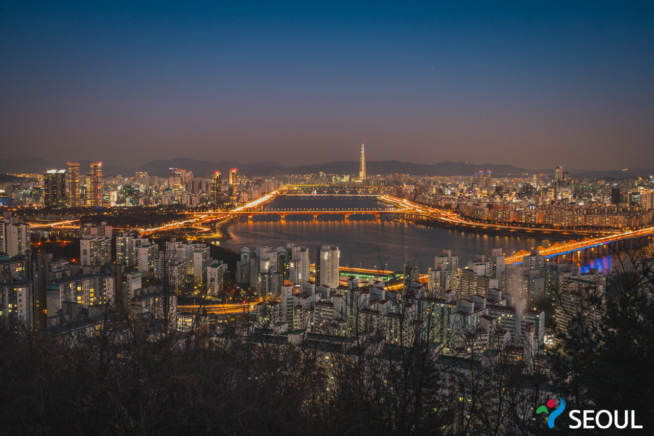 八角亭から眺めるソウル市の夜景です